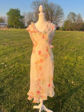 Beautiful women’s vintage 90s Breakin’ Loose floral sheer maxi dress Sz.Large